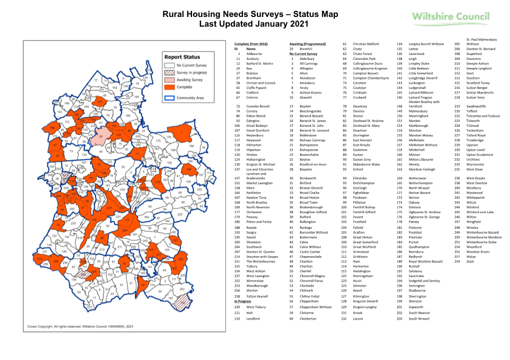 Rural Housing Needs Surveys – Status Map Last Updated January 2021