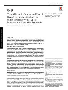 Tight Glycemic Control and Use of Hypoglycemic Medications in Older