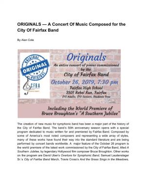 ORIGINALS — a Concert of Music Composed for the City of Fairfax Band