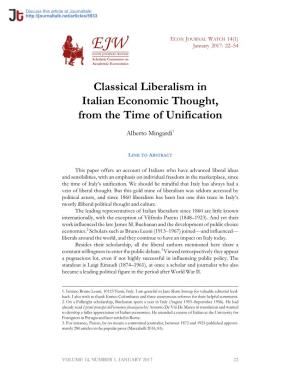Classical Liberalism in Italian Economic Thought, from the Time of Unification · Econ Journal Watch : Italy,Classical Liberalis