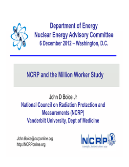 NCRP D Th Milli W K St D NCRP and the Million Worker Study