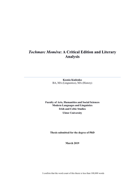 Tochmarc Moméra: a Critical Edition and Literary Analysis