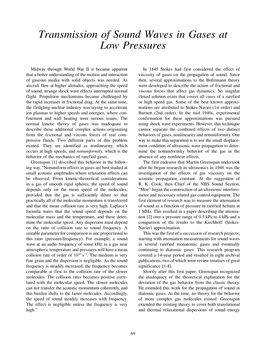 Transmission of Sound Waves in Gases at Low Pressures