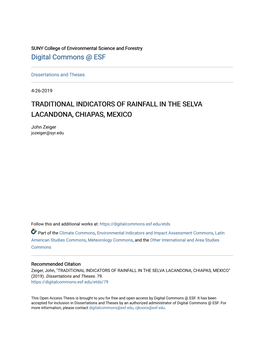 Traditional Indicators of Rainfall in the Selva Lacandona, Chiapas, Mexico