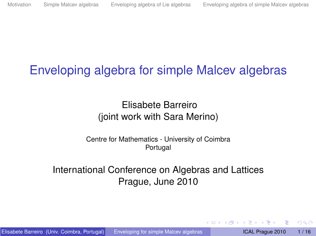 Enveloping Algebra for Simple Malcev Algebras