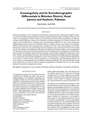 Consanguinity and Its Sociodemographic Differentials in Bhimber District, Azad Jammu and Kashmir, Pakistan