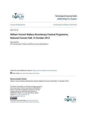 William Vincent Wallace Bicentenary Festival Programme, National Concert Hall, 15 October 2012
