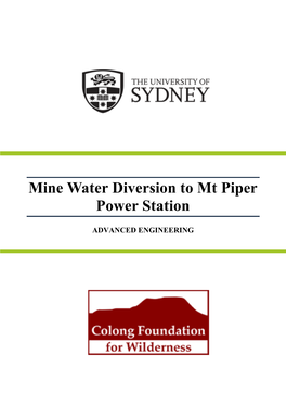 Mine Water Diversion to Mt Piper Power Station