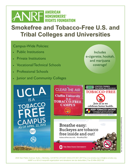 Smokefree and Tobacco-Free U.S. and Tribal Colleges and Universities