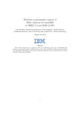 Hardware Cryptographic Support of IBM Z Systems for Openssh in RHEL 7.2 and SLES 12 SP1