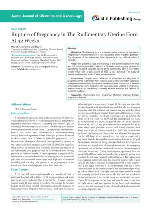 Rupture of Pregnancy in the Rudimentary Uterine Horn at 32 Weeks