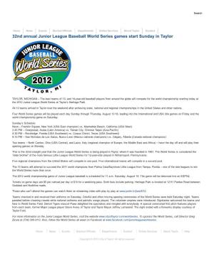32Nd Annual Junior League Baseball World Series Games Start Sunday in Taylor