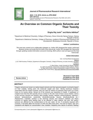 An Overview on Common Organic Solvents and Their Toxicity