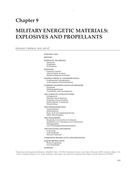 Chapter 9 MILITARY ENERGETIC MATERIALS: EXPLOSIVES and PROPELLANTS