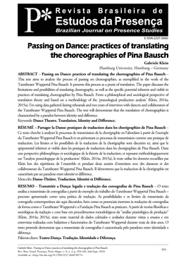 Passing on Dance: Practices of Translating the Choreographies Of