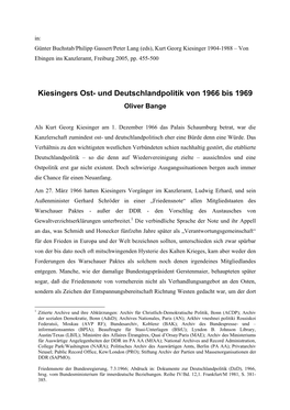 Kiesingers Ost- Und Deutschlandpolitik Von 1966 Bis 1969 Oliver Bange