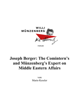 Joseph Berger: the Comintern’S and Münzenberg’S Expert on Middle Eastern Affairs