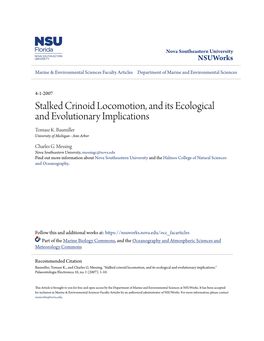 Stalked Crinoid Locomotion, and Its Ecological and Evolutionary Implications Tomasz K