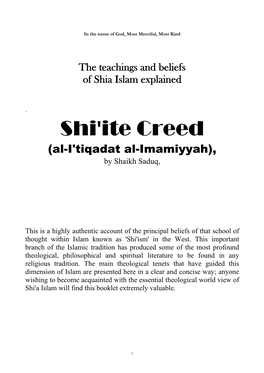 On the Beliefs of the Shi'a Imamiya