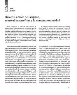 Ricard Lamote De Grignon, Entre El Noucentisme Y La Contemporaneidad