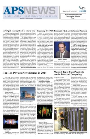 Top Ten Physics News Stories in 2014 Wanted: Input from Physicists on the Future of Computing