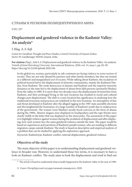 Displacement and Gendered Violence in the Kashmir Valley: an Analysis* I