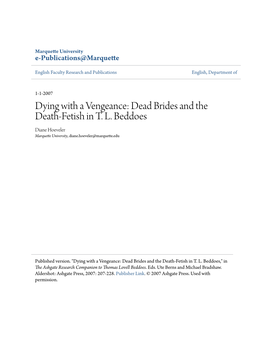 Dead Brides and the Death-Fetish in TL Beddoes