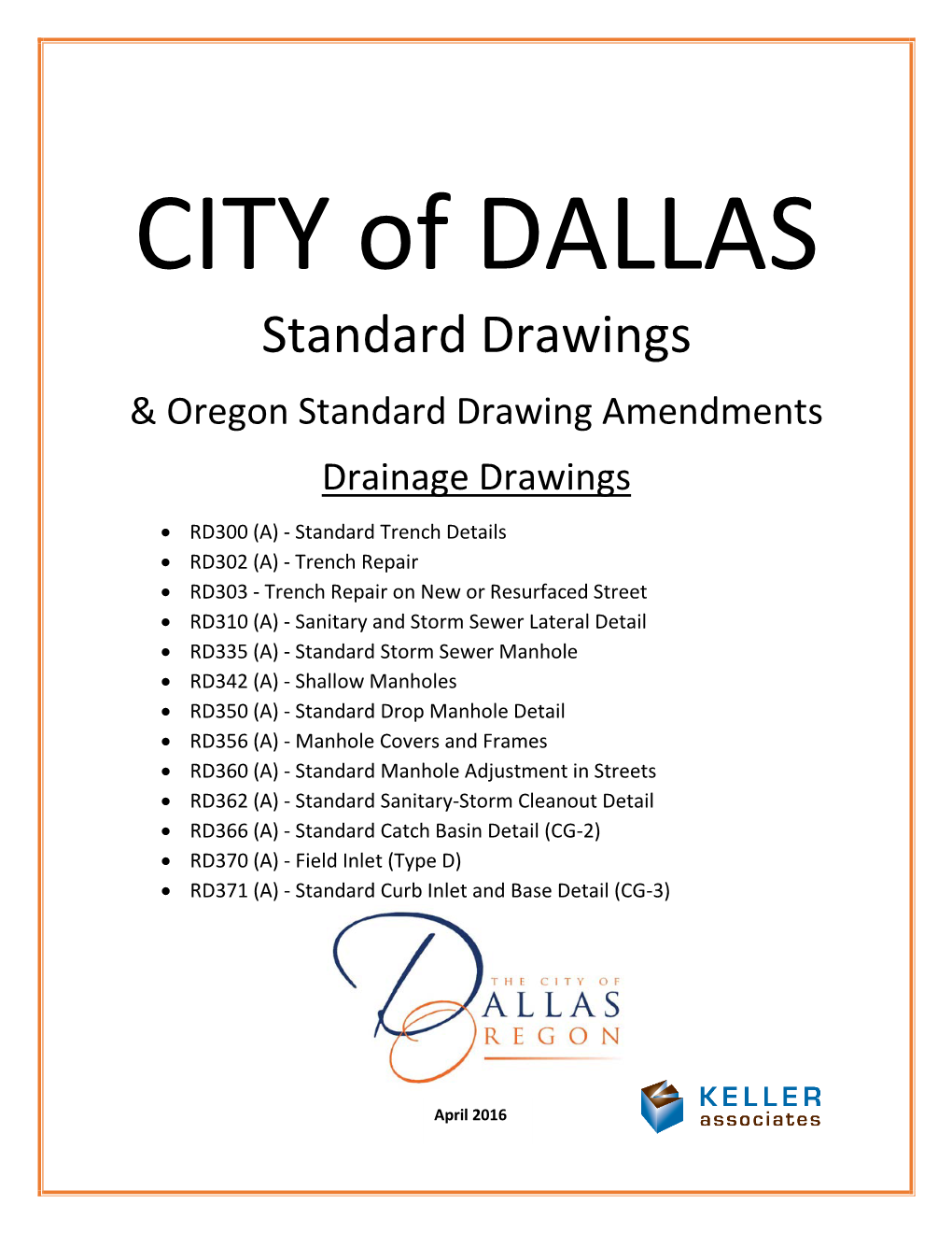 Standard Drawings & Oregon Standard Drawing Amendments Drainage