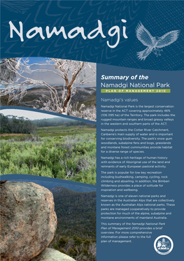 Namadgi National Park Plan of Management 2010 Summary