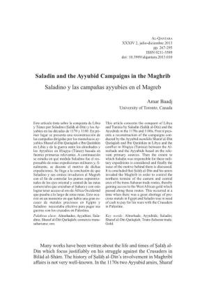 Saladin and the Ayyubid Campaigns in the Maghrib Saladino Y Las Campañas Ayyubíes En El Magreb