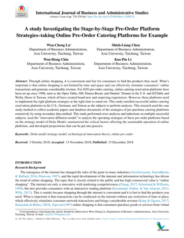 A Study Investigating the Stage-By-Stage Pre-Order Platform Strategies–Taking Online Pre-Order Catering Platforms for Example