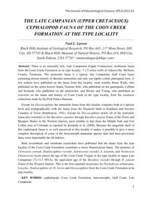 THE LATE CAMPANIAN (UPPER CRETACEOUS) CEPHALOPOD FAUNA of the COON CREEK FORMATION at the TYPE LOCALITY ______Neal L