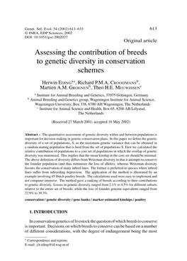 Assessing the Contribution of Breeds to Genetic Diversity in Conservation Schemes