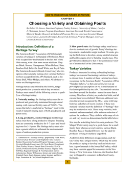 How to Raise Heritage Turkeys on Pasture CHAPTER 1 Choosing a Variety and Obtaining Poults by Robert O