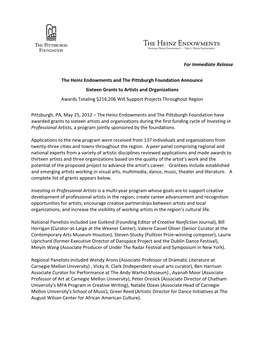 For Immediate Release the Heinz Endowments and the Pittsburgh