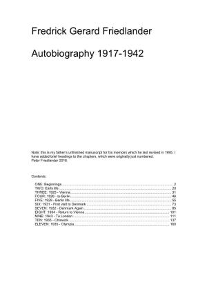 Fredrick Gerard Friedlander Autobiography 1917-1942