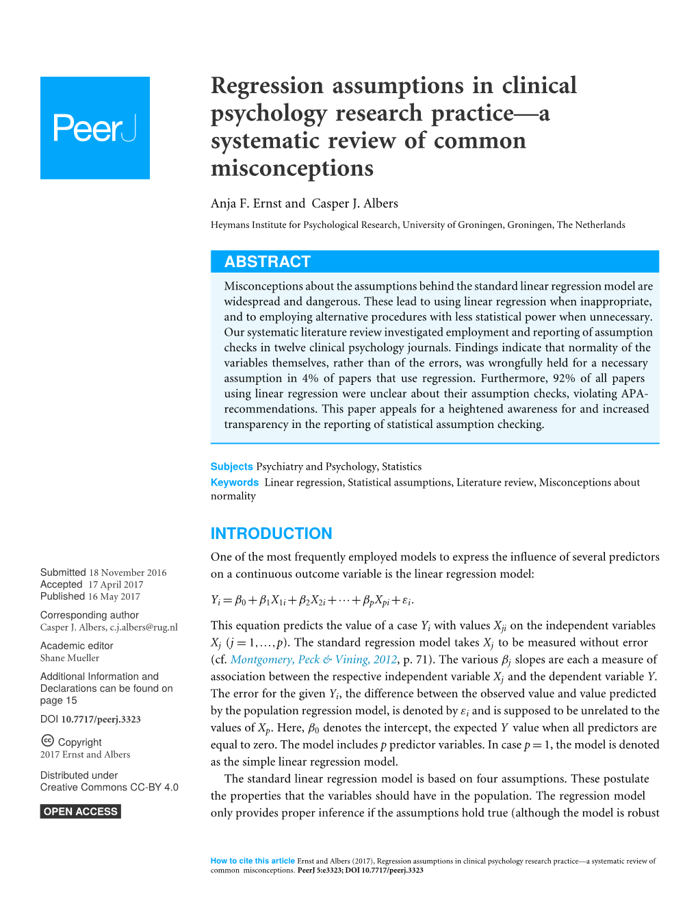 Regression Assumptions in Clinical Psychology Research Practice—A Systematic Review of Common Misconceptions