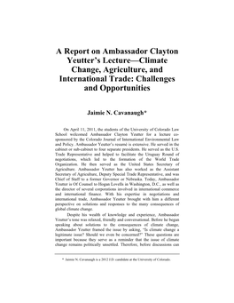 A Report on Ambassador Clayton Yeutter's Lecture—Climate Change