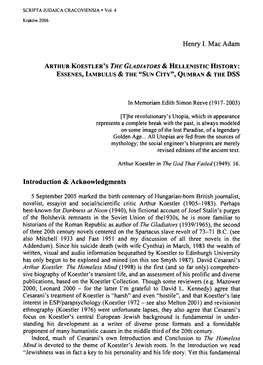 Arthur Koestler's the Gladiators & Hellenistic History: Essenes