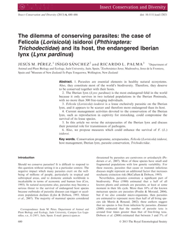 The Dilemma of Conserving Parasites: the Case of Felicola