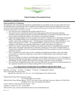School Nominee Presentation Form U.S. Department of Education