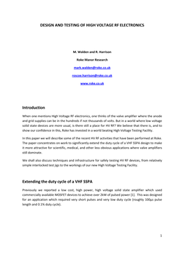 Design and Testing of High Voltage Rf Electronics