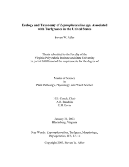 Ecology and Taxonomy of Leptosphaerulina Spp. Associated with Turfgrasses in the United States