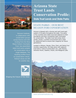 Arizona State Trust Lands Conservation Profile: State Trust Lands and State Parks