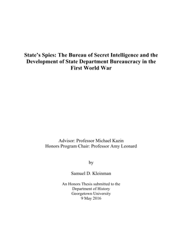 The Bureau of Secret Intelligence and the Development of State Department Bureaucracy in the First World War