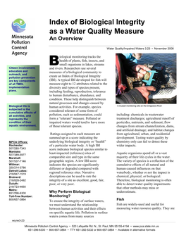Index of Biological Integrity As a Water Quality Measure an Overview