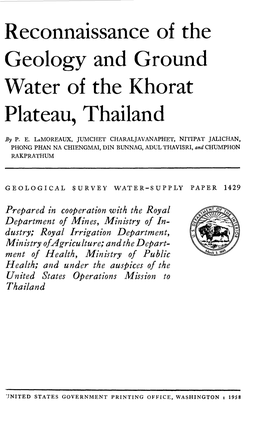 Reconnaissance of the Geology and Ground Water of the Khorat Plateau, Thailand by P