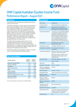 DNR Capital Australian Equities Income Fund Monthly Report