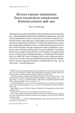 Revolutsiooni Sidemehed: Eesti Enamlikud Emigrandid Kopenhaagenis 1918–1921