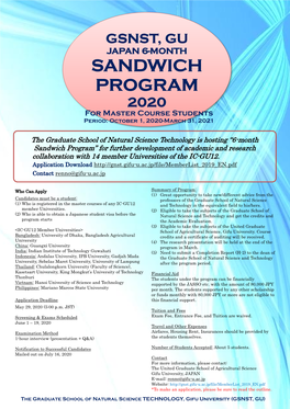 SANDWICH PROGRAM 2020 for Master Course Students Period: October 1, 2020-March 31, 2021